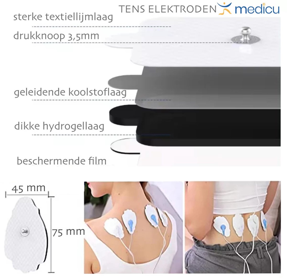 TENS Elektroden voor een Medicu TENS-apparaat